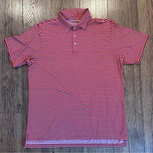 Draddy Sport Red White Striped Mens Polo Short Sleeve Golf XL EUC